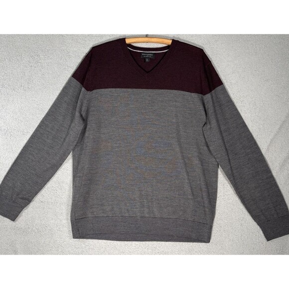 Banana Republic Mens Size XL Merino Wool Long Sleeve V Neck Sweater Grey Preppy - Picture 1 of 13